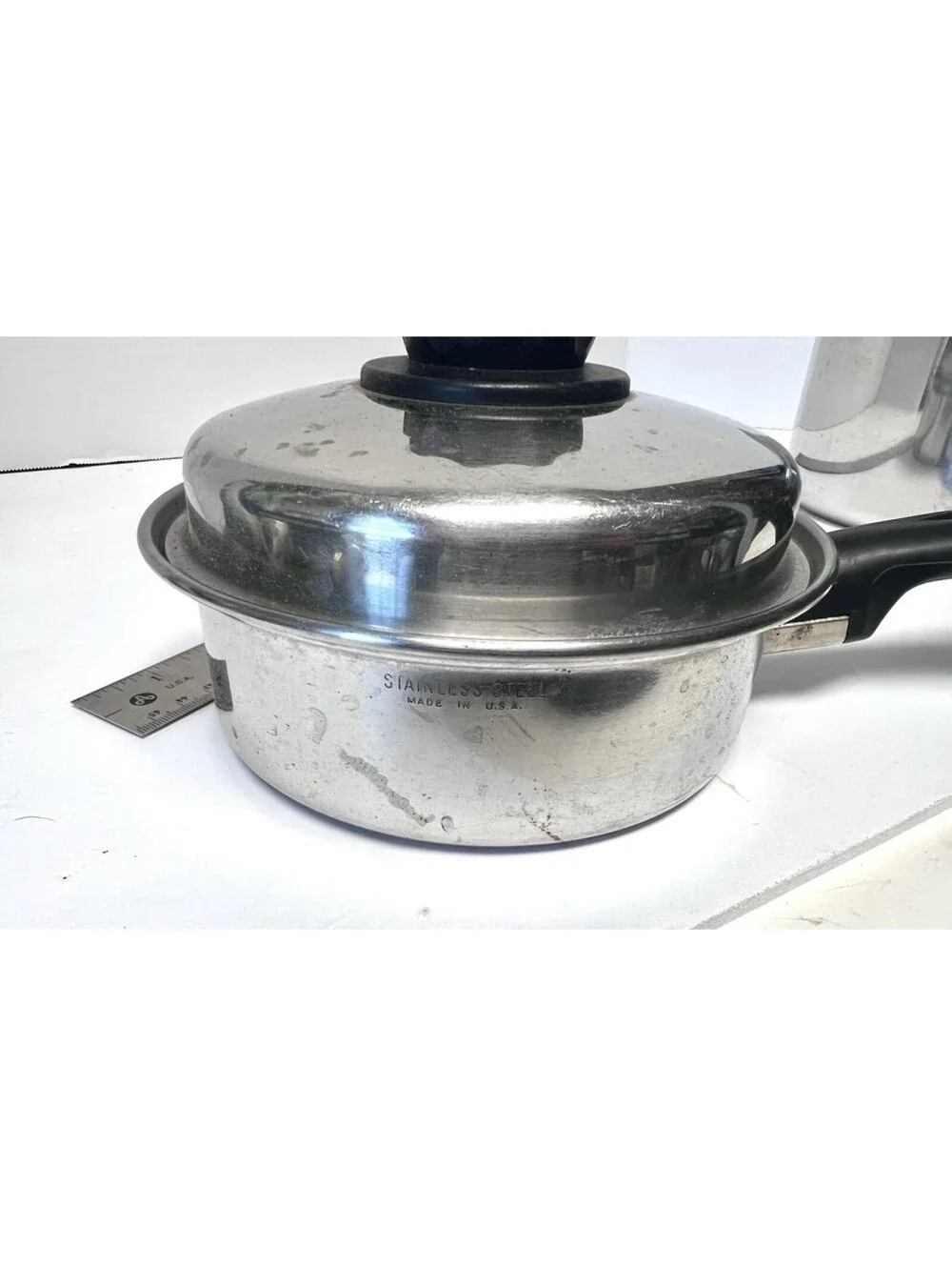 Set of 2 Vtg Lustre Craft 1 Qt & 2 Qt Multi-core Stainless Saucepan Pot w/ Lids
